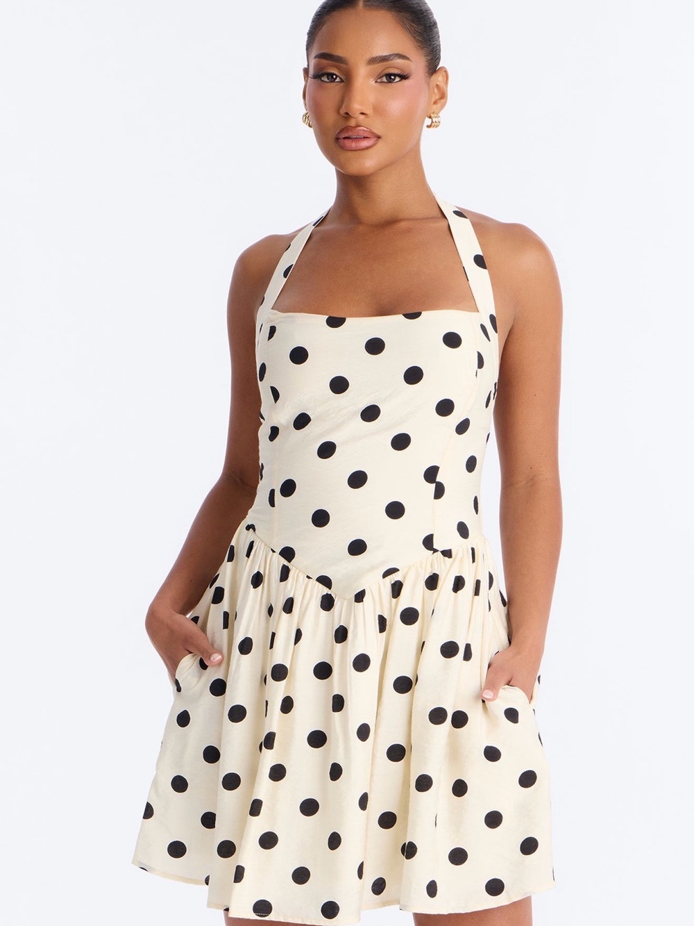 Polka Dot Halter Sundress in Cream and Black